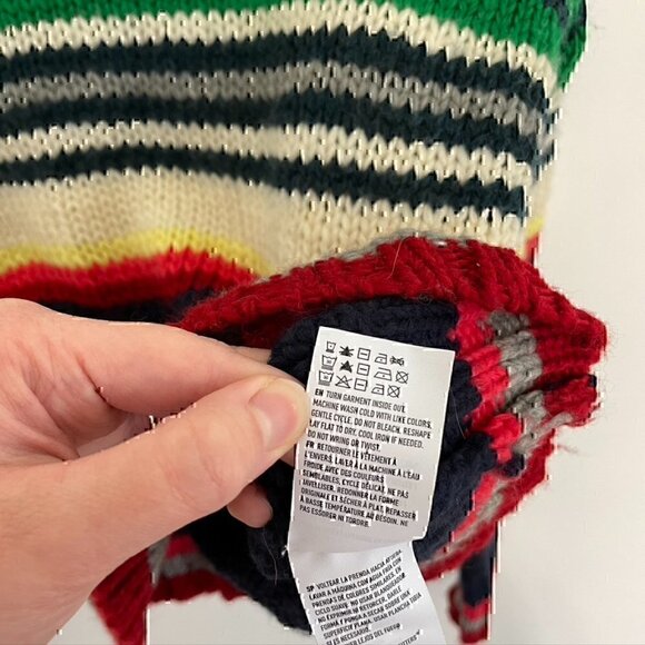 AMERICAN EAGLE Rainbow Navy Cream Striped Chunky Knit WOOL Etc Crew Neck Sweater - Picture 10 of 12